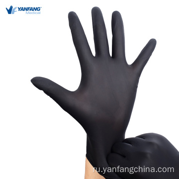 Выносливые тяжелые одноразовые черные нитрильные перчатки